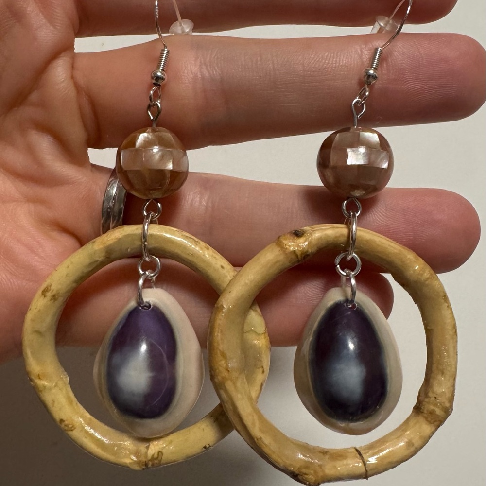Elegant Purple Bamboo Tiki Earrings